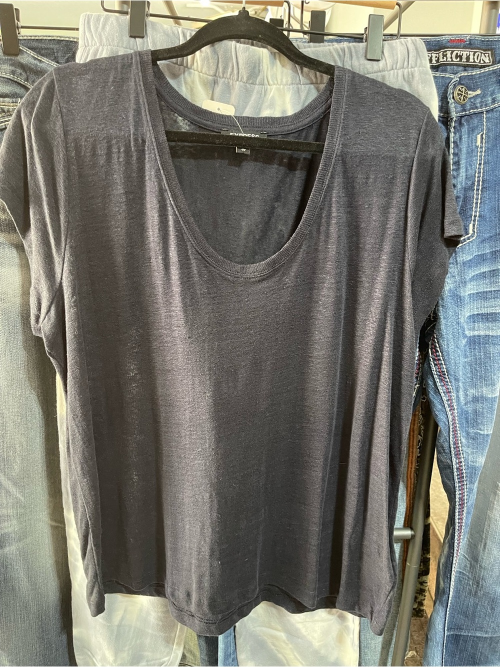 Express Women's Short Sleeve Scoop Neck Tee - Navy